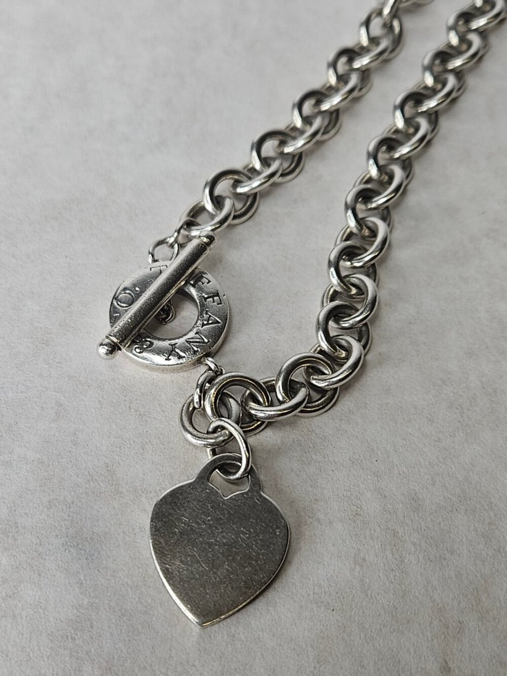 Tiffany & Co 925 Sterling Silver Heart Tag Toggle Necklace Choker 14 Inches - Picture 13 of 13